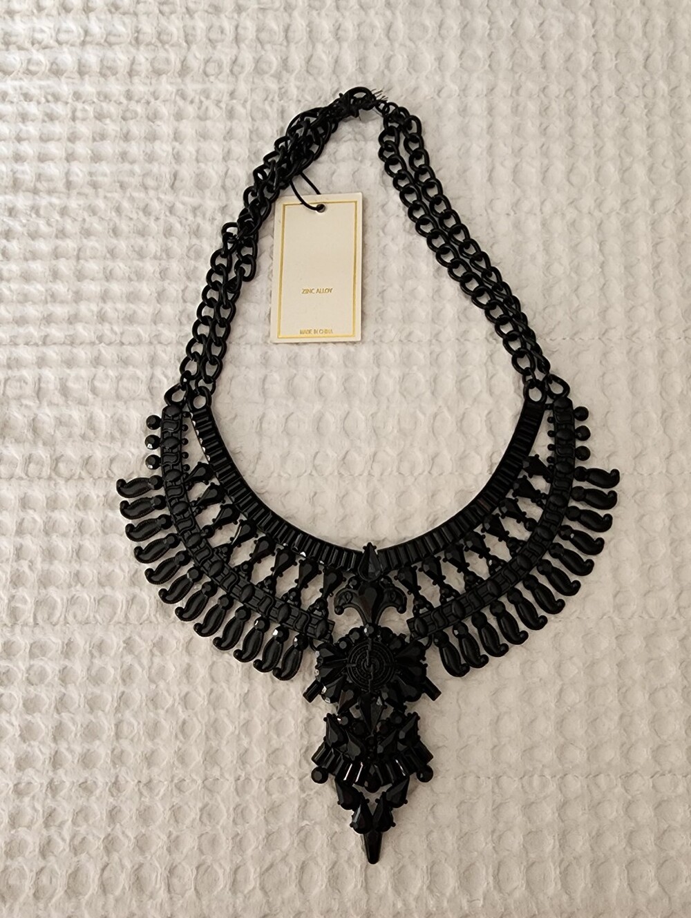 Bold Jet Black Glam Gothic Statement Bib Collar Necklace NWT - Picture 4 of 4